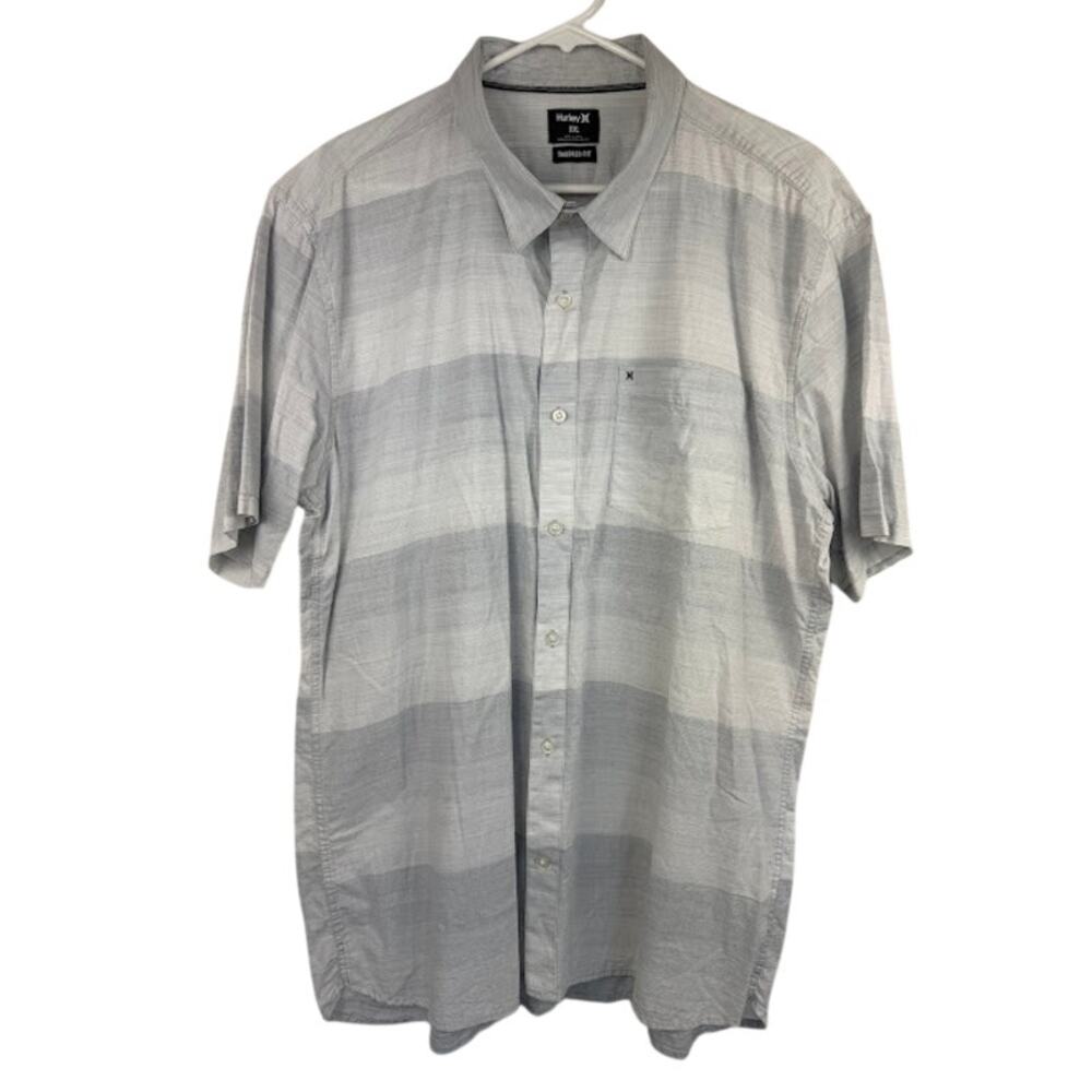 Hurley Tailored Fit Short Sleeve Button-Up Shirt – Light Gray Stripe – Men’s XXL